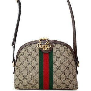 Gucci Ophidia Shoulder Bag Beige Ebony GG Supreme Canvas Brown